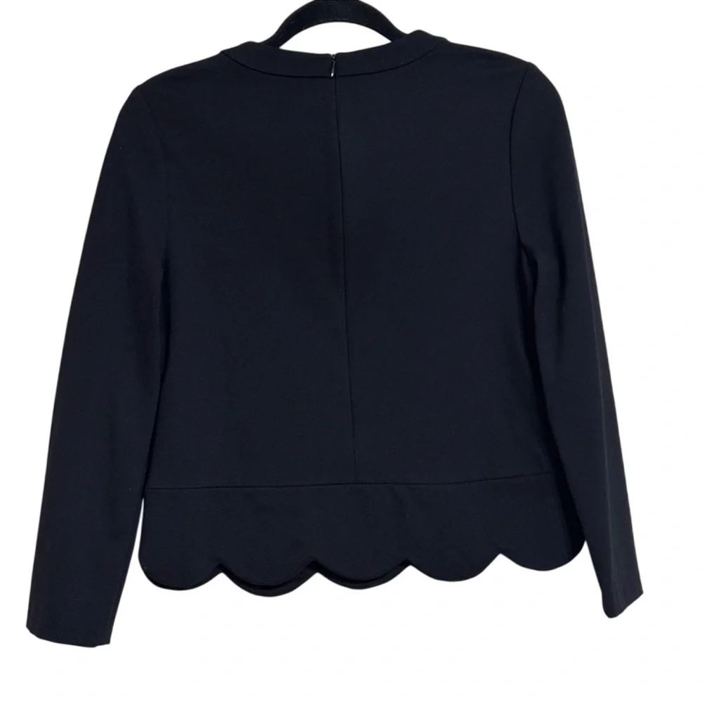 Kate Spade Black Scallop Hem Long Sleeve Top
